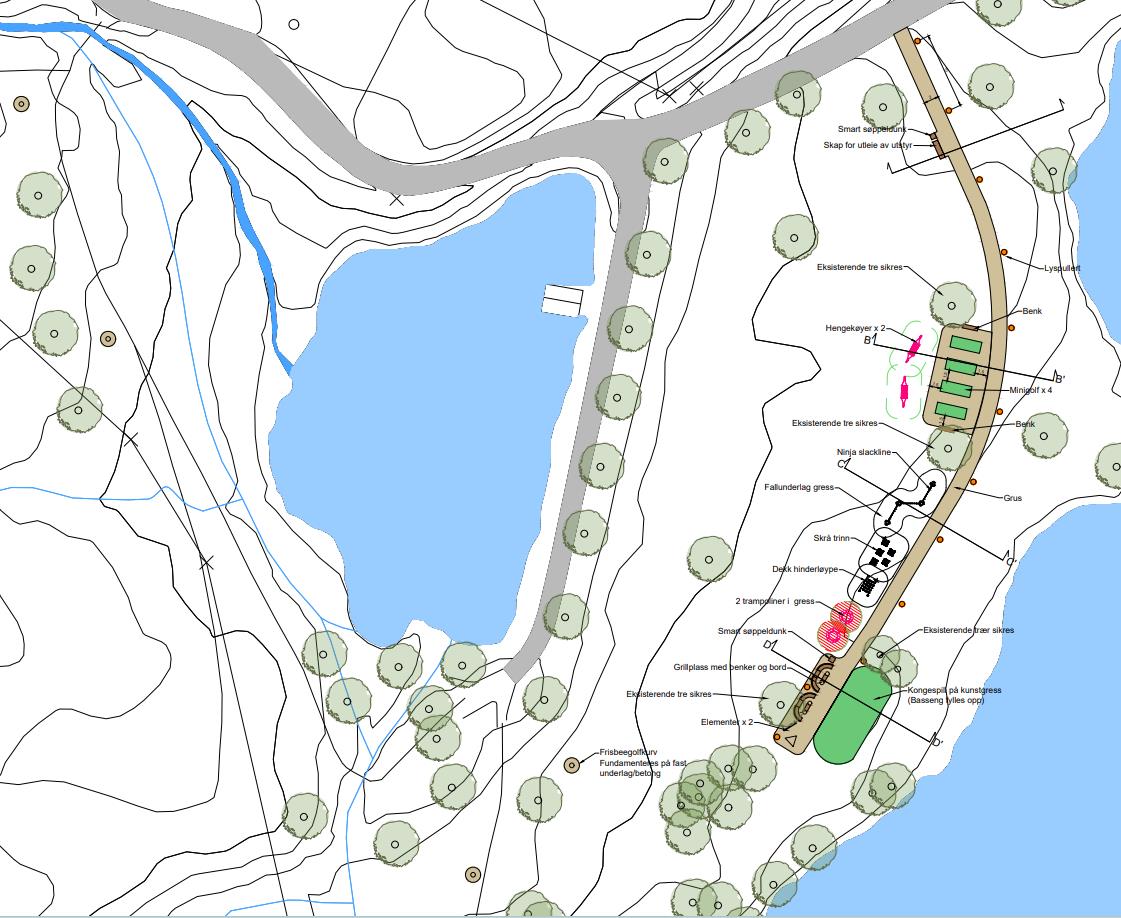 Skisse over planenei Bassengparken - Klikk for stort bilde